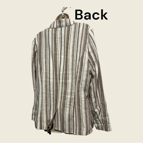 Versona Linen Blend Blazer Full Length Sleeves Cream, Beige, Taupe Stripes L - Picture 4 of 8
